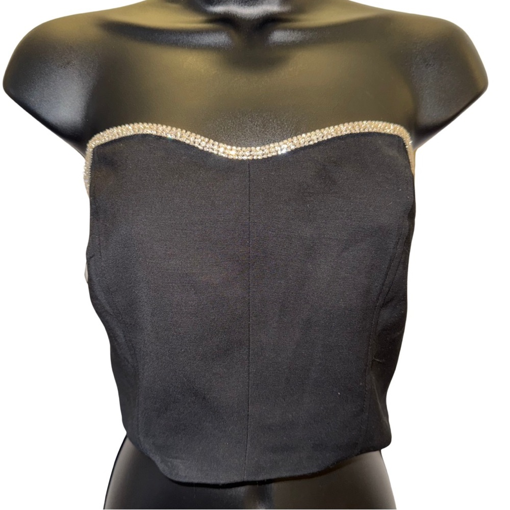 NWOT H&M black bandeau top with silver diamanté trim - size L